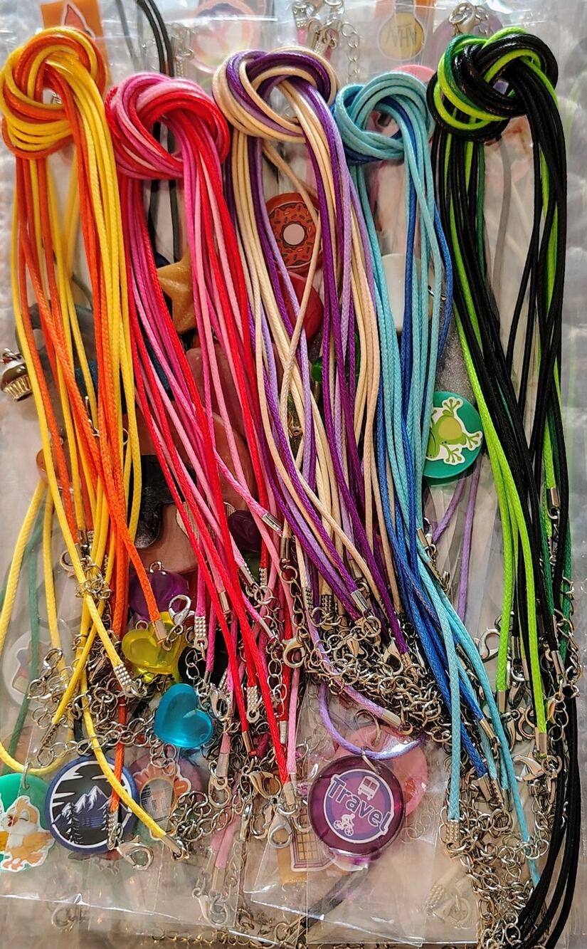 50+ HANDMADE RESIN CHARM NECKLACES PLUS XTRA ASSORTED CHARMS, CORDS & HOOKS
